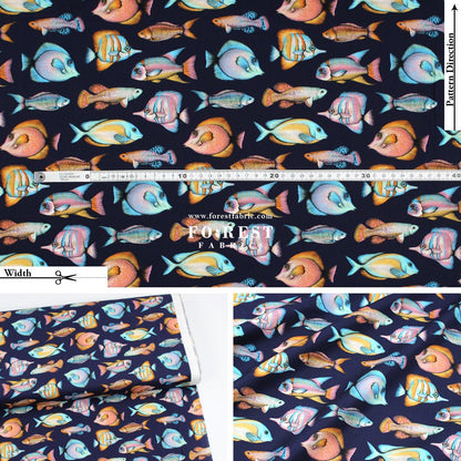 cotton - Tropical fish fabric Navy - FO:REST Fabric 布恩堂Liberty fabrictana lawnjapanese fabricykk zipper