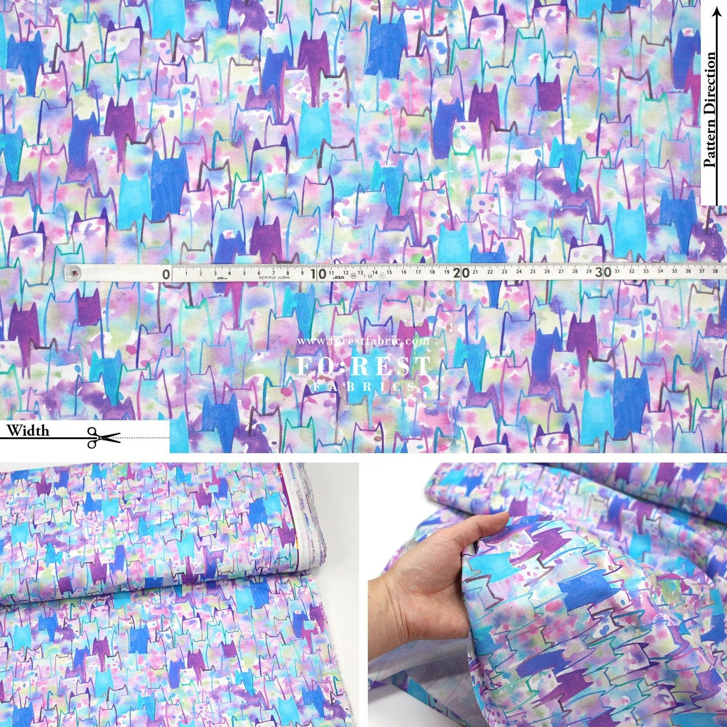 cotton - watercolour Cats fabric - FO:REST Fabric 布恩堂Liberty fabrictana lawnjapanese fabricykk zipper