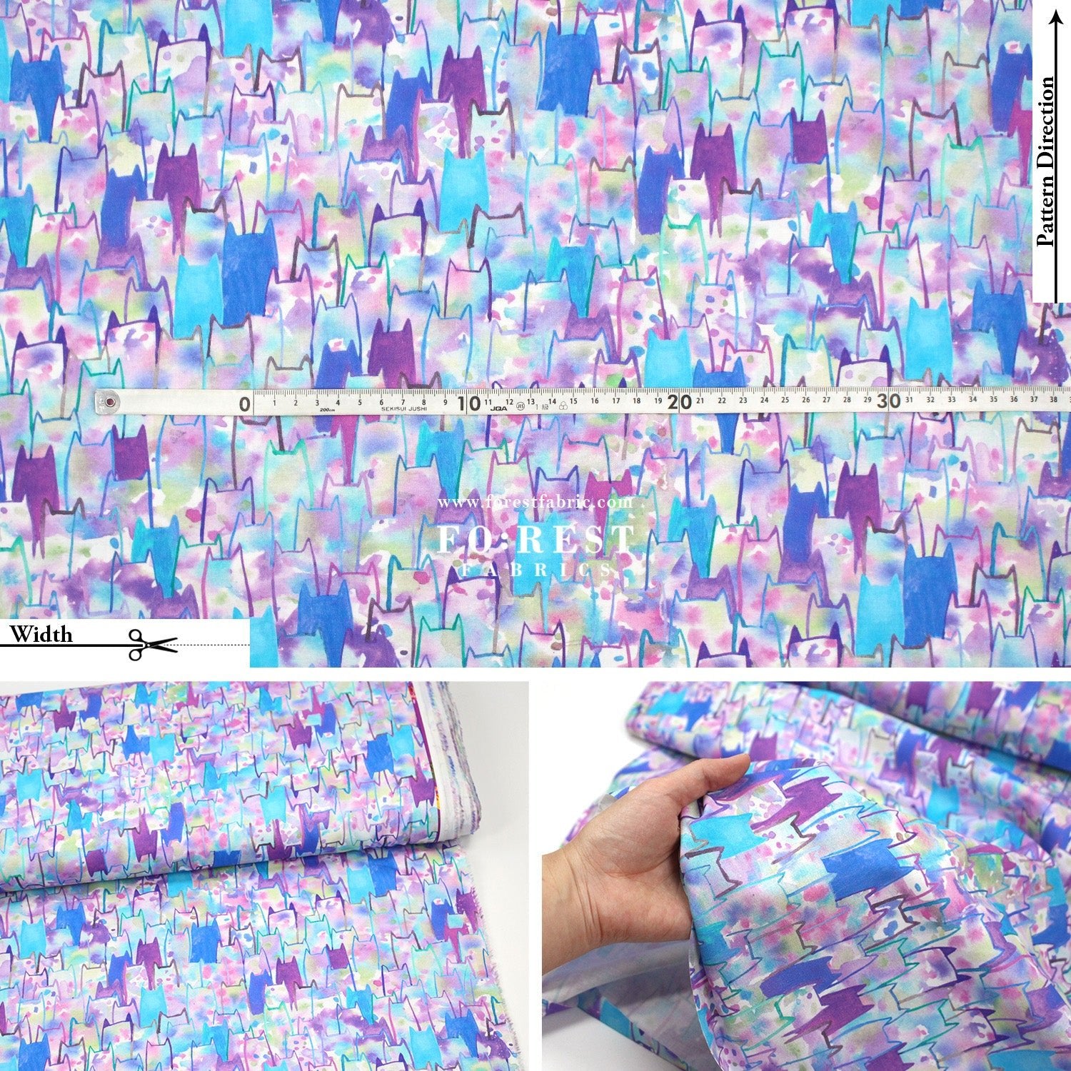 cotton - watercolour Cats fabric - FO:REST Fabric 布恩堂Liberty fabrictana lawnjapanese fabricykk zipper