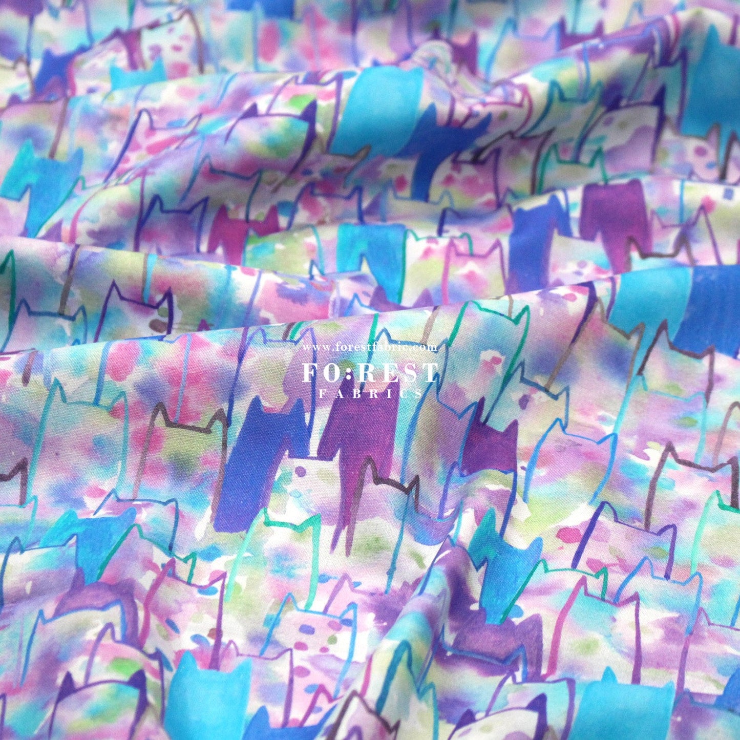 cotton - watercolour Cats fabric - FO:REST Fabric 布恩堂Liberty fabrictana lawnjapanese fabricykk zipper