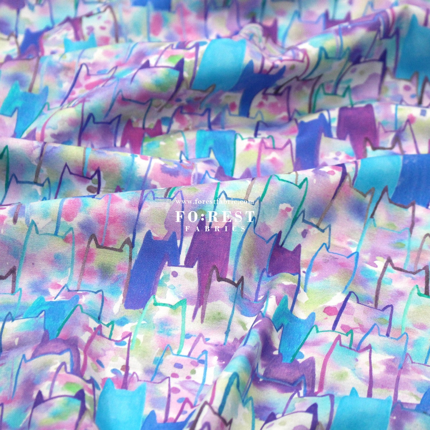 cotton - watercolour Cats fabric - FO:REST Fabric 布恩堂Liberty fabrictana lawnjapanese fabricykk zipper