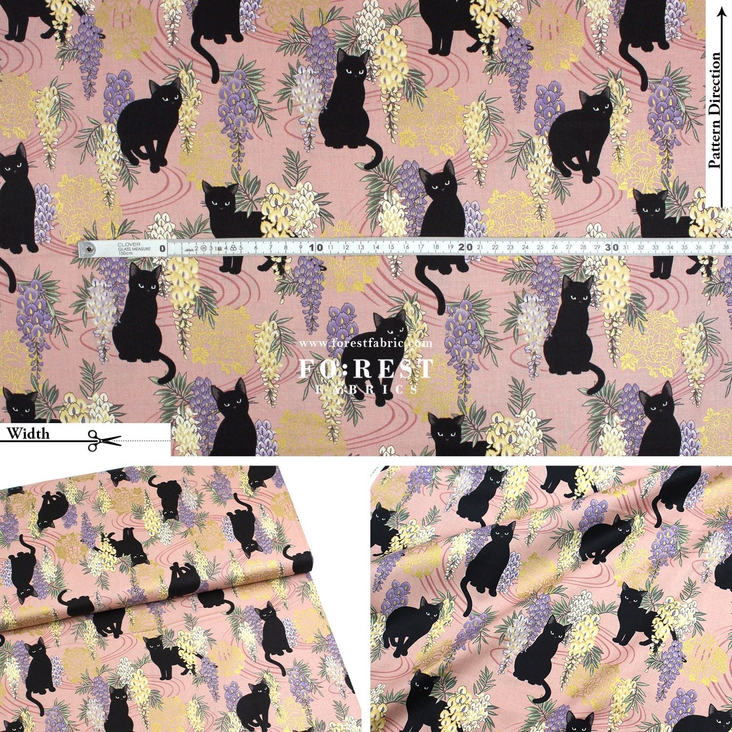 cotton - Wisteria flower cat S size fabric Dusty Pink - FO:REST Fabric 布恩堂Liberty fabrictana lawnjapanese fabricykk zipper