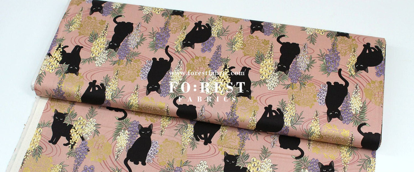 cotton - Wisteria flower cat S size fabric Dusty Pink - FO:REST Fabric 布恩堂Liberty fabrictana lawnjapanese fabricykk zipper