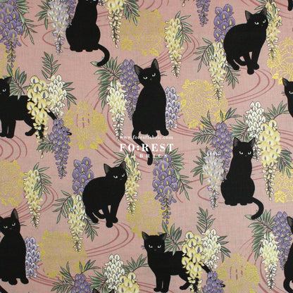 cotton - Wisteria flower cat S size fabric Dusty Pink - FO:REST Fabric 布恩堂Liberty fabrictana lawnjapanese fabricykk zipper