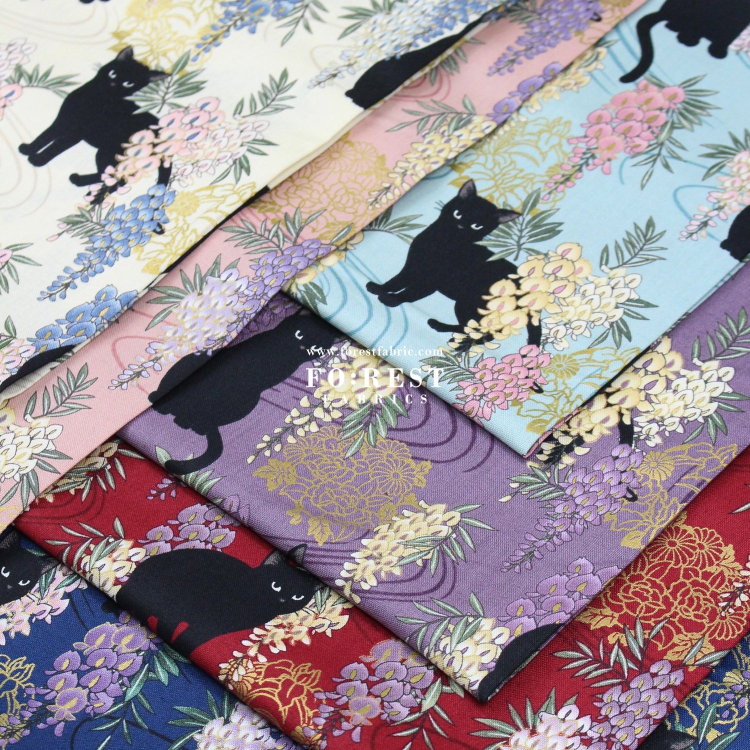 cotton - Wisteria flower cat S size fabric Mint - FO:REST Fabric 布恩堂Liberty fabrictana lawnjapanese fabricykk zipper