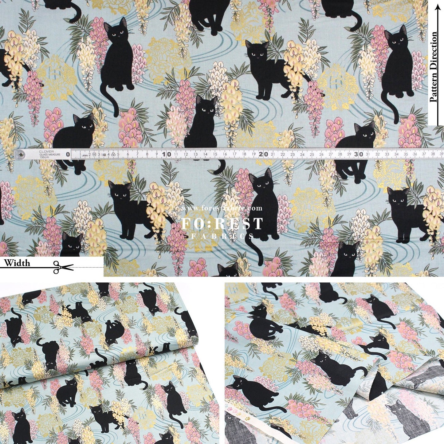 cotton - Wisteria flower cat S size fabric Mint - FO:REST Fabric 布恩堂Liberty fabrictana lawnjapanese fabricykk zipper