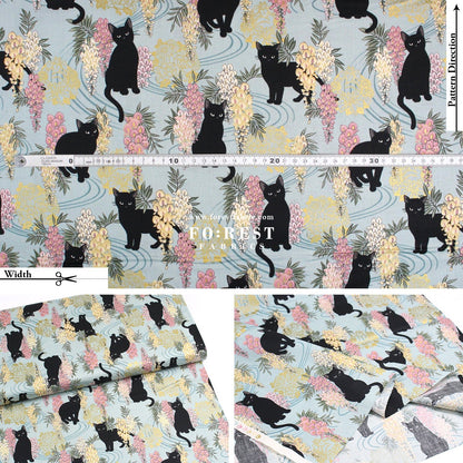 cotton - Wisteria flower cat S size fabric Mint - FO:REST Fabric 布恩堂Liberty fabrictana lawnjapanese fabricykk zipper
