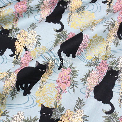 cotton - Wisteria flower cat S size fabric Mint - FO:REST Fabric 布恩堂Liberty fabrictana lawnjapanese fabricykk zipper