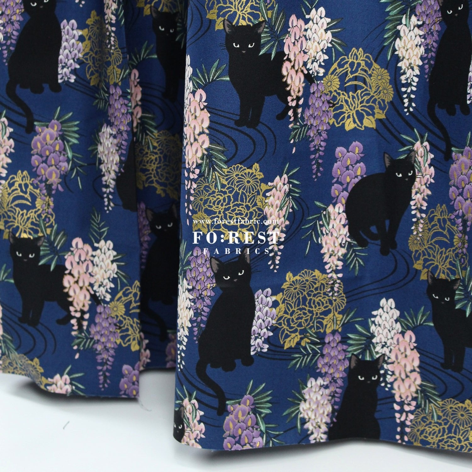 cotton - Wisteria flower cat S size fabric Navy - FO:REST Fabric 布恩堂Liberty fabrictana lawnjapanese fabricykk zipper