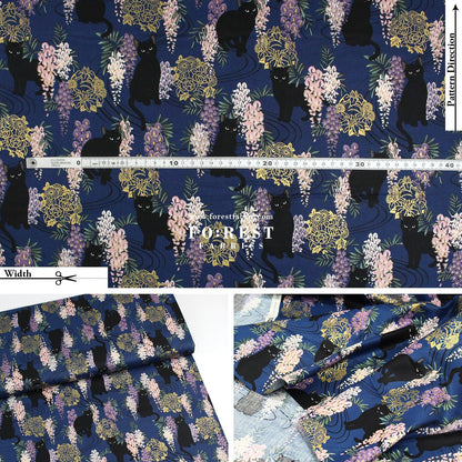 cotton - Wisteria flower cat S size fabric Navy - FO:REST Fabric 布恩堂Liberty fabrictana lawnjapanese fabricykk zipper