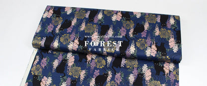 cotton - Wisteria flower cat S size fabric Navy - FO:REST Fabric 布恩堂Liberty fabrictana lawnjapanese fabricykk zipper