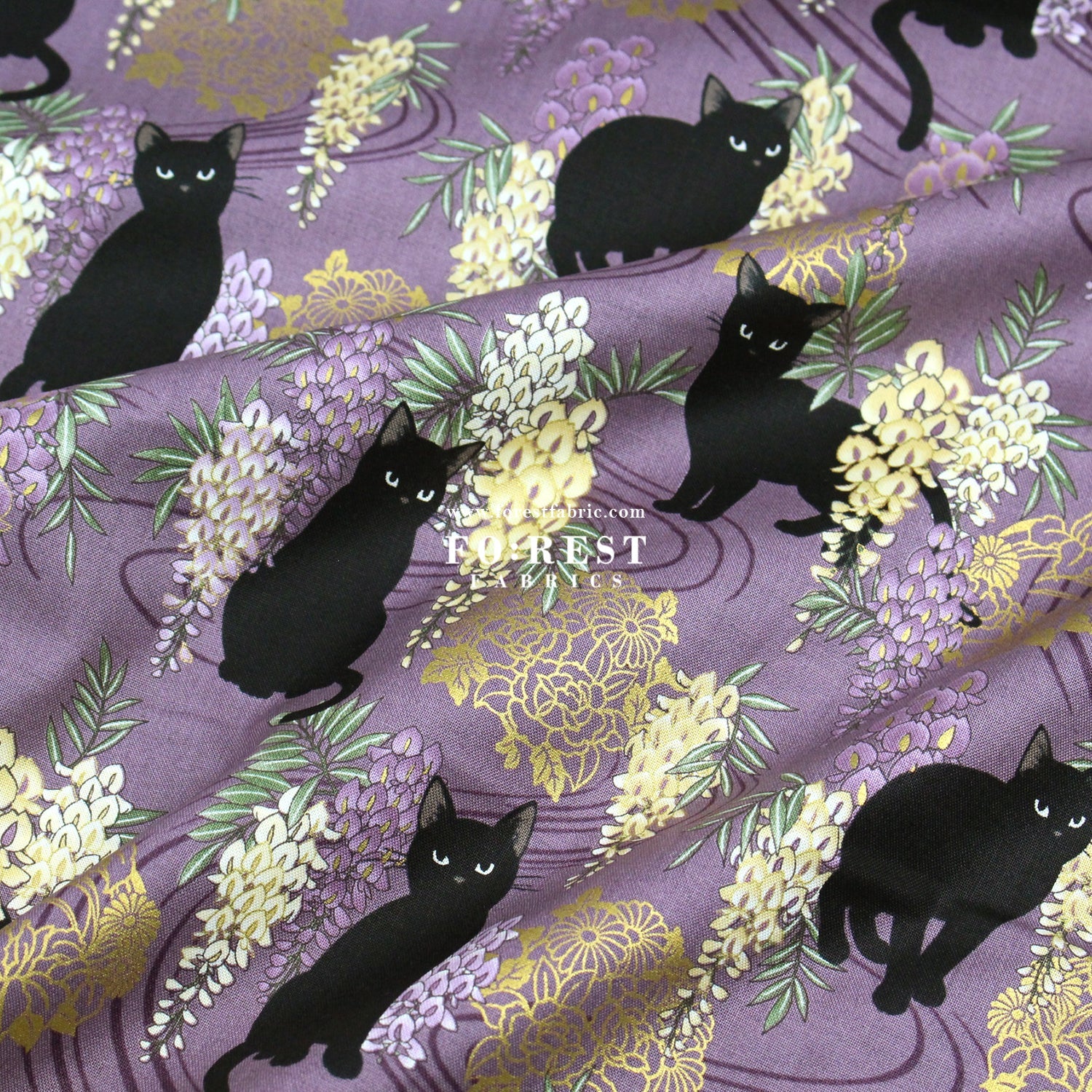 cotton - Wisteria flower cat S size fabric Purple - FO:REST Fabric 布恩堂Liberty fabrictana lawnjapanese fabricykk zipper
