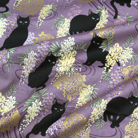 cotton - Wisteria flower cat S size fabric Purple - FO:REST Fabric 布恩堂Liberty fabrictana lawnjapanese fabricykk zipper