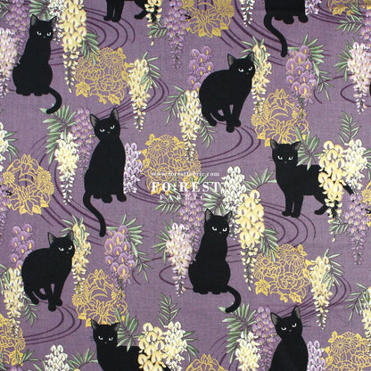cotton - Wisteria flower cat S size fabric Purple - FO:REST Fabric 布恩堂Liberty fabrictana lawnjapanese fabricykk zipper