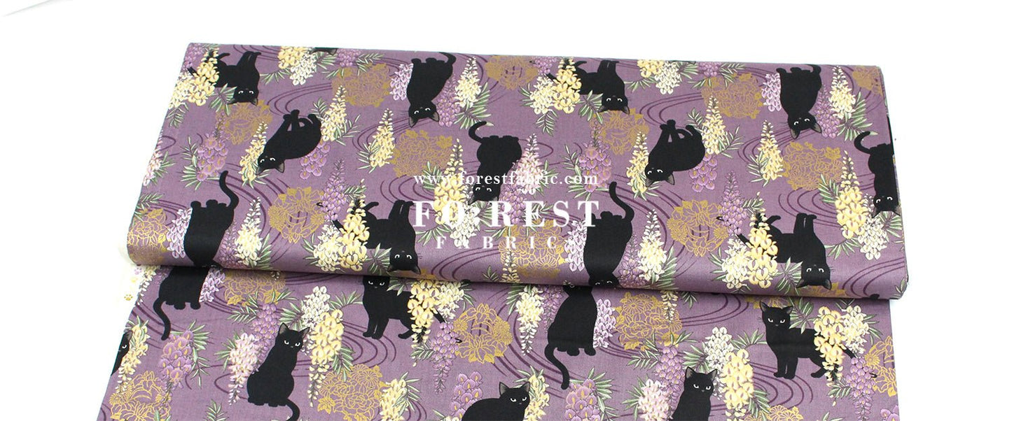 cotton - Wisteria flower cat S size fabric Purple - FO:REST Fabric 布恩堂Liberty fabrictana lawnjapanese fabricykk zipper