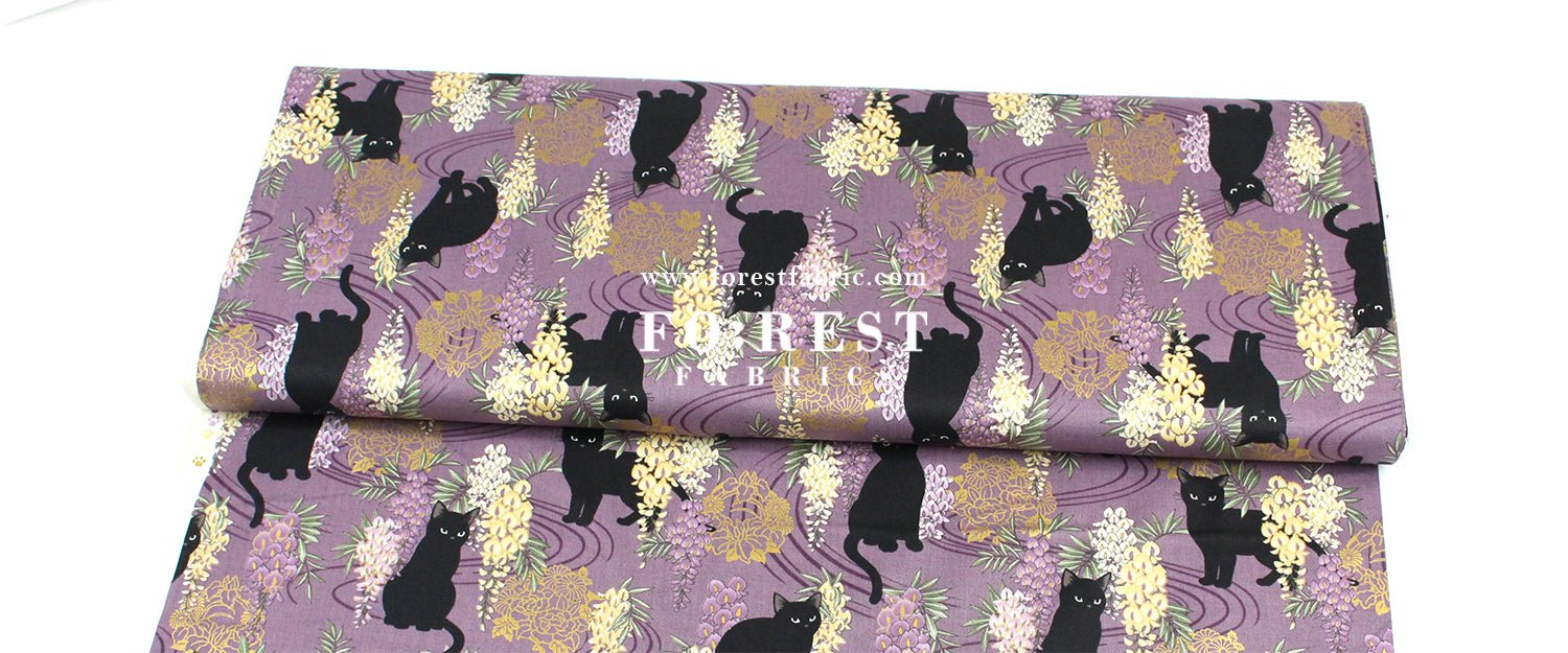 cotton - Wisteria flower cat S size fabric Purple - FO:REST Fabric 布恩堂Liberty fabrictana lawnjapanese fabricykk zipper