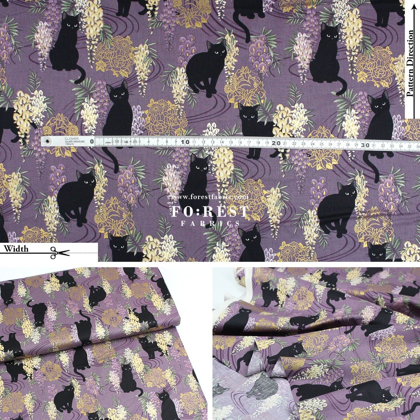 cotton - Wisteria flower cat S size fabric Purple - FO:REST Fabric 布恩堂Liberty fabrictana lawnjapanese fabricykk zipper