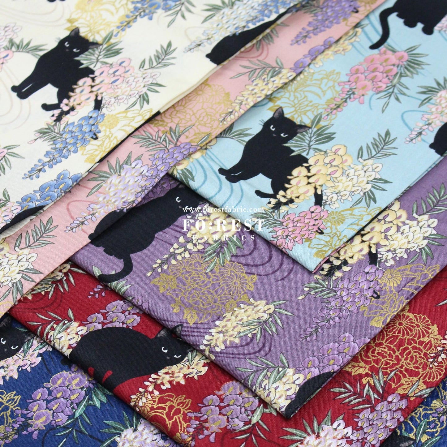 cotton - Wisteria flower cat S size fabric Purple - FO:REST Fabric 布恩堂Liberty fabrictana lawnjapanese fabricykk zipper