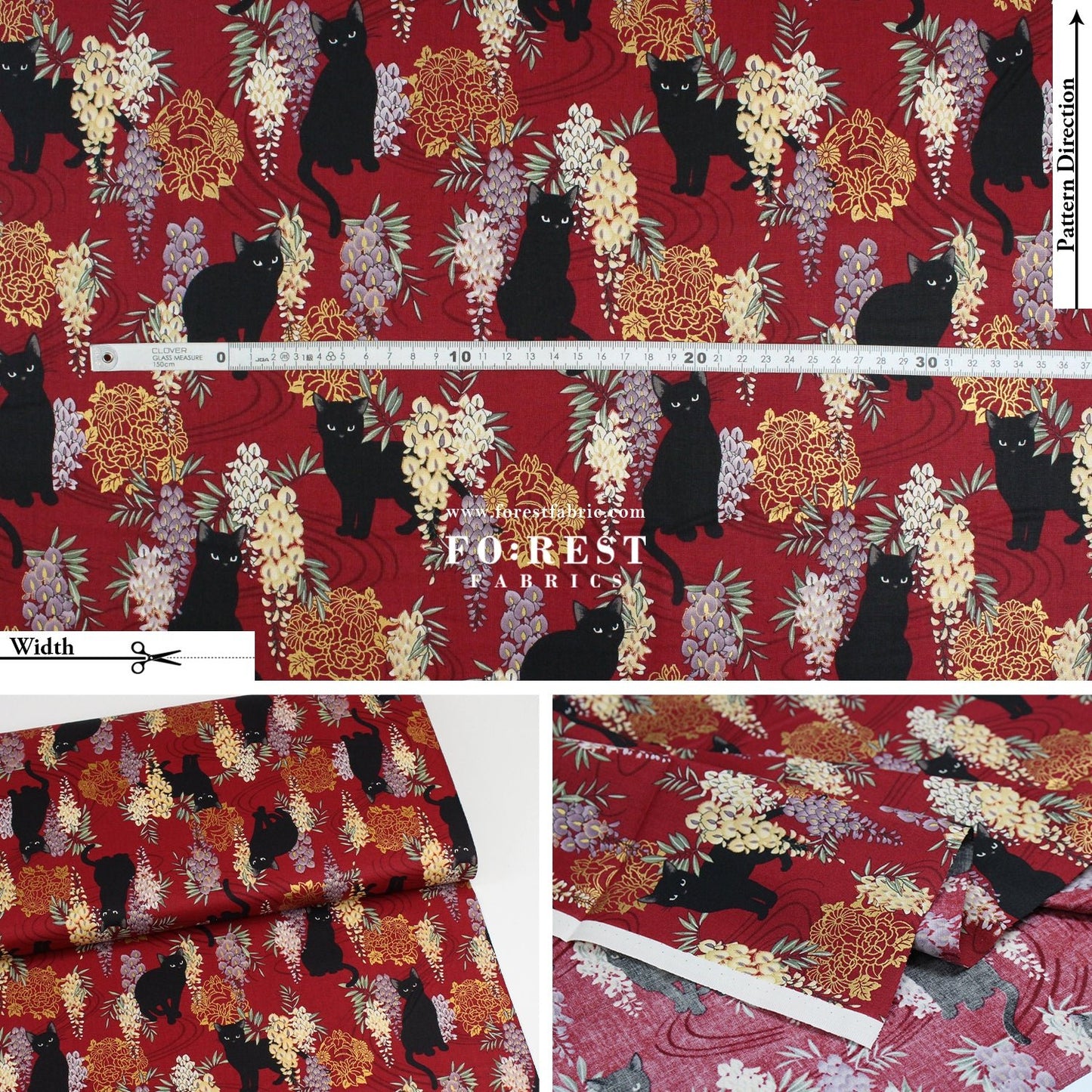 cotton - Wisteria flower cat S size fabric Wine - FO:REST Fabric 布恩堂Liberty fabrictana lawnjapanese fabricykk zipper
