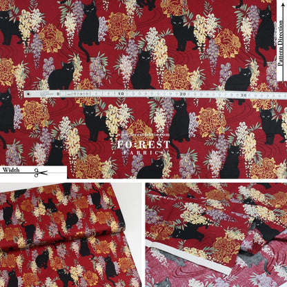 cotton - Wisteria flower cat S size fabric Wine - FO:REST Fabric 布恩堂Liberty fabrictana lawnjapanese fabricykk zipper