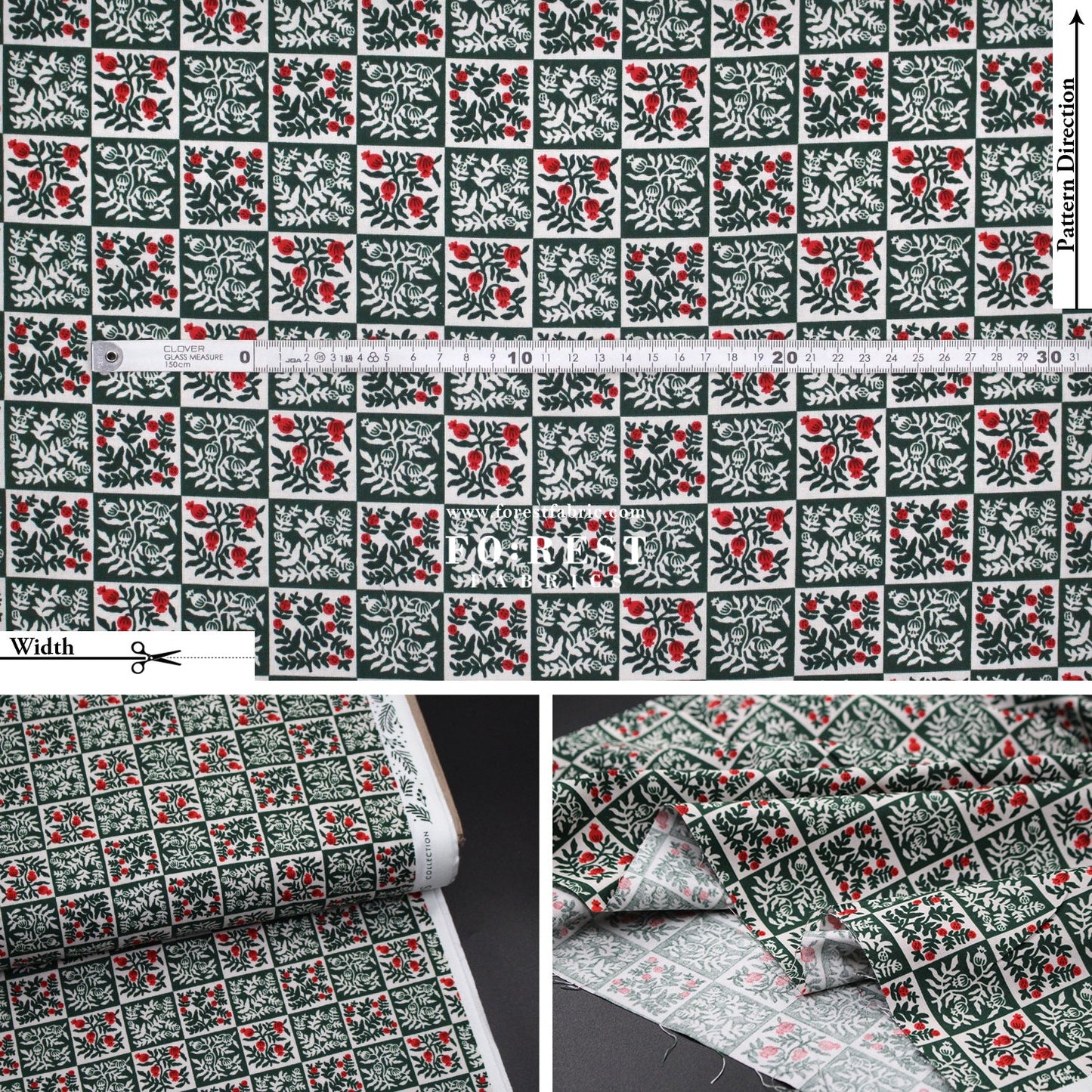 cotton - Yuletide Floral Evergreen Fabric - FO:REST Fabric 布恩堂Liberty fabrictana lawnjapanese fabricykk zipper