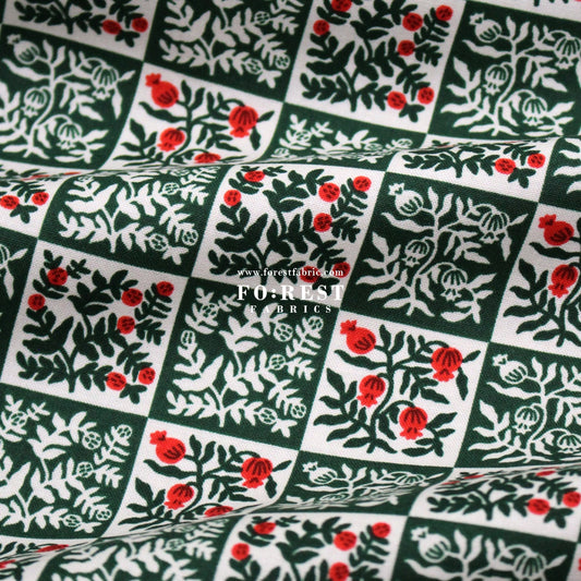 cotton - Yuletide Floral Evergreen Fabric - FO:REST Fabric 布恩堂Liberty fabrictana lawnjapanese fabricykk zipper