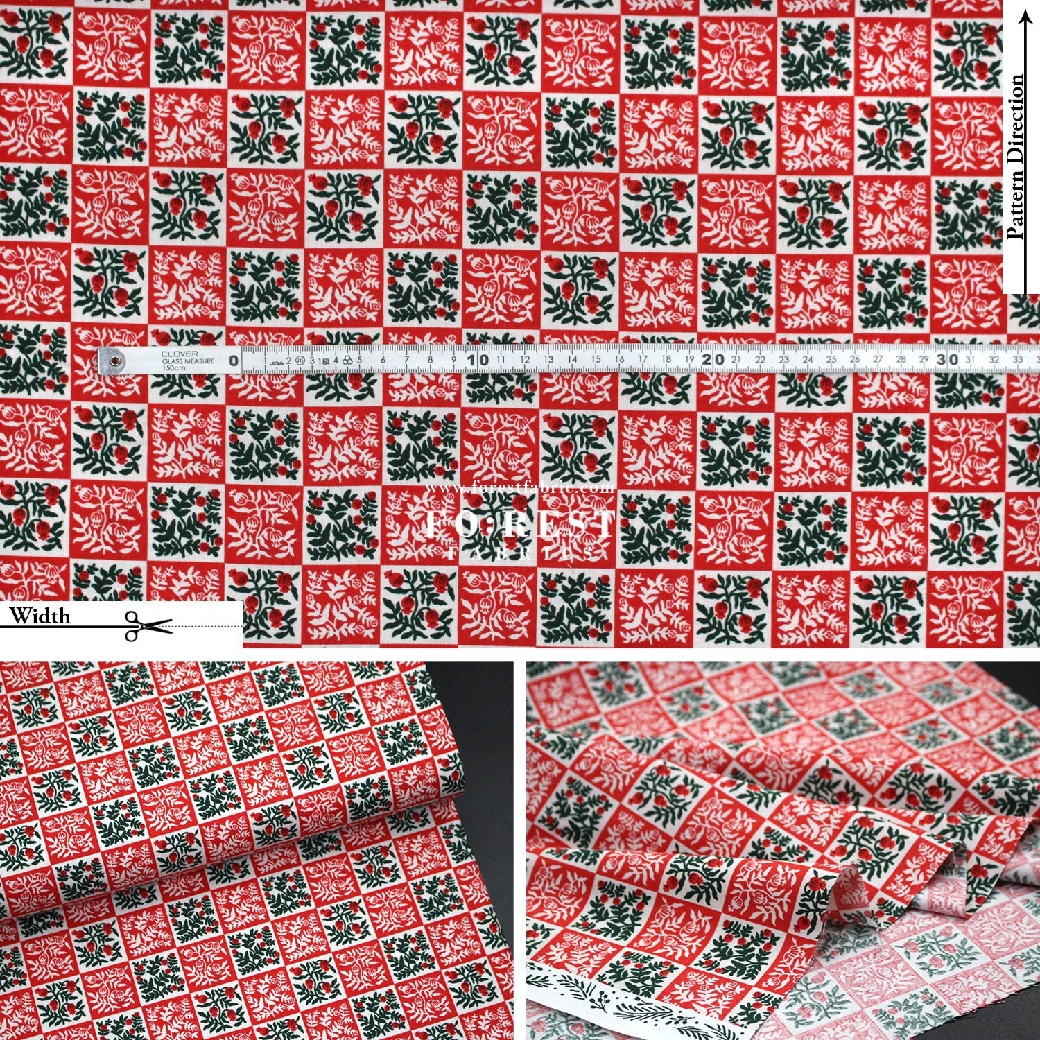 cotton - Yuletide Floral Red Fabric - FO:REST Fabric 布恩堂Liberty fabrictana lawnjapanese fabricykk zipper