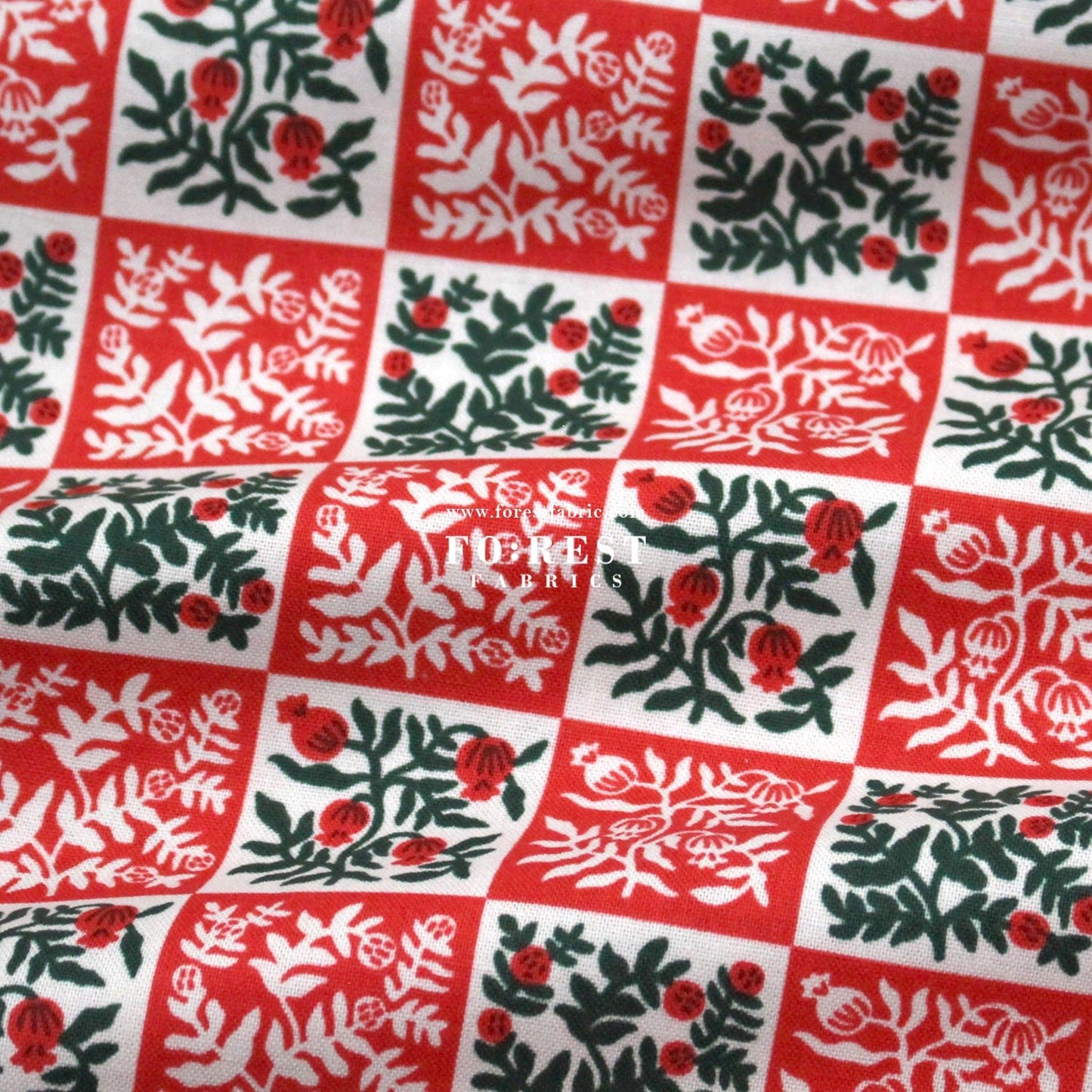 cotton - Yuletide Floral Red Fabric - FO:REST Fabric 布恩堂Liberty fabrictana lawnjapanese fabricykk zipper