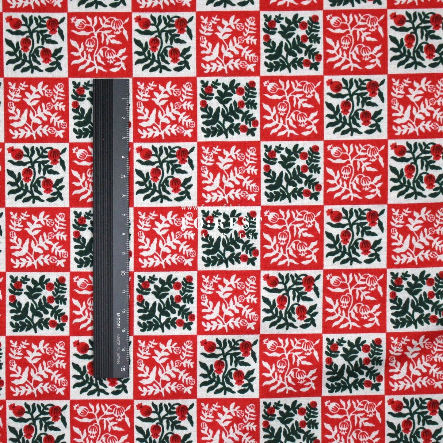 cotton - Yuletide Floral Red Fabric - FO:REST Fabric 布恩堂Liberty fabrictana lawnjapanese fabricykk zipper