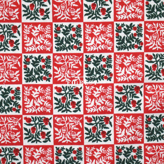 cotton - Yuletide Floral Red Fabric - FO:REST Fabric 布恩堂Liberty fabrictana lawnjapanese fabricykk zipper