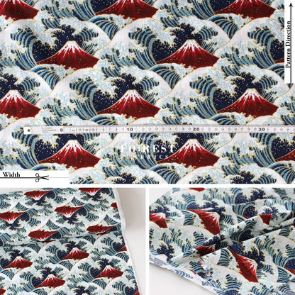 Dobby - Great Wave with Metallic fabric - FO:REST Fabric 布恩堂Liberty fabrictana lawnjapanese fabricykk zipper