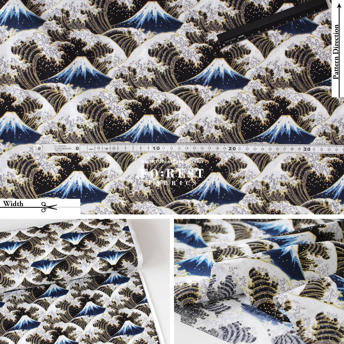 Dobby - Great Wave with Metallic fabric - FO:REST Fabric 布恩堂Liberty fabrictana lawnjapanese fabricykk zipper