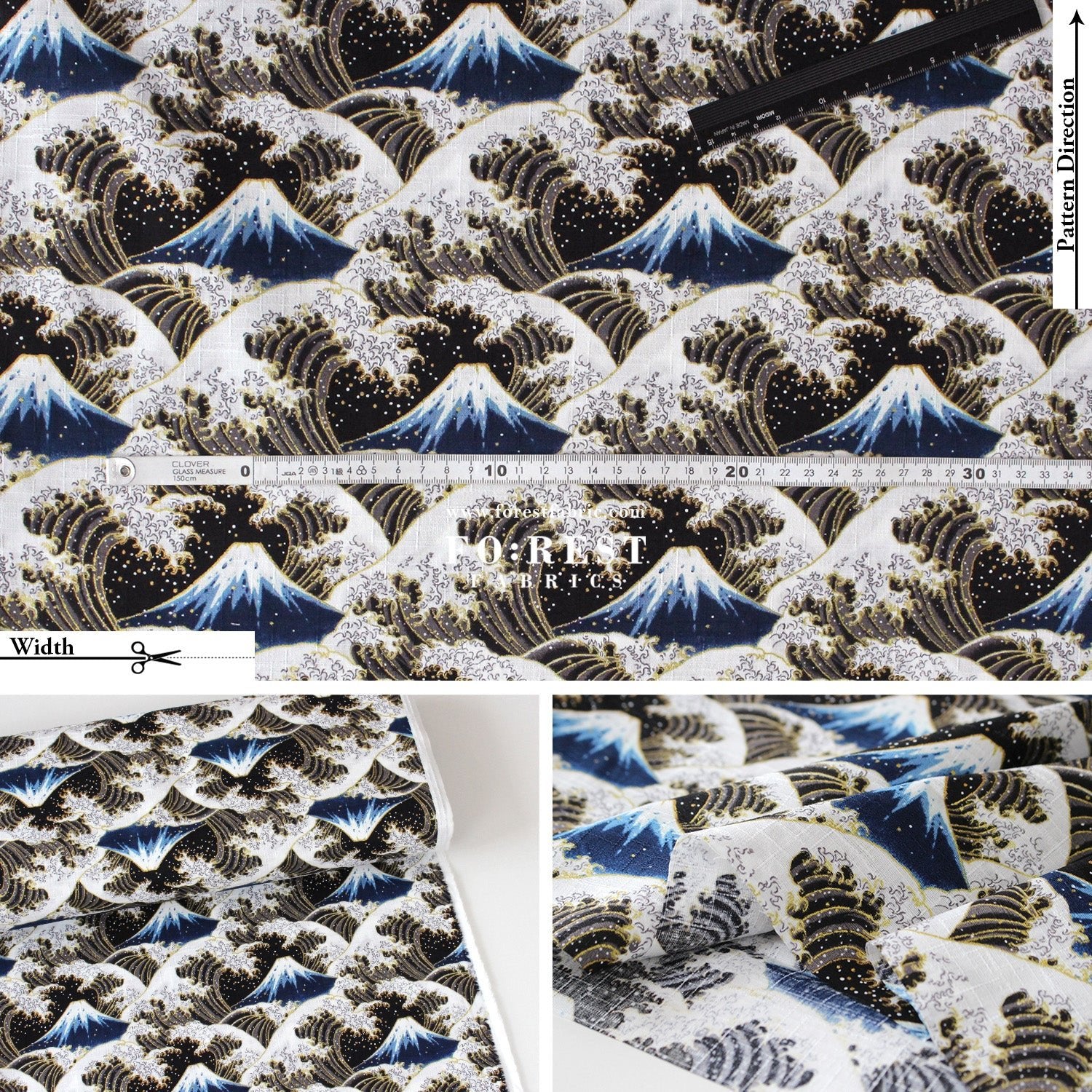 Dobby - Great Wave with Metallic fabric - FO:REST Fabric 布恩堂Liberty fabrictana lawnjapanese fabricykk zipper