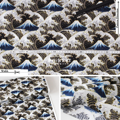 Dobby - Great Wave with Metallic fabric - FO:REST Fabric 布恩堂Liberty fabrictana lawnjapanese fabricykk zipper