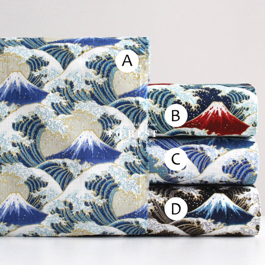 Dobby - Great Wave with Metallic fabric - FO:REST Fabric 布恩堂Liberty fabrictana lawnjapanese fabricykk zipper