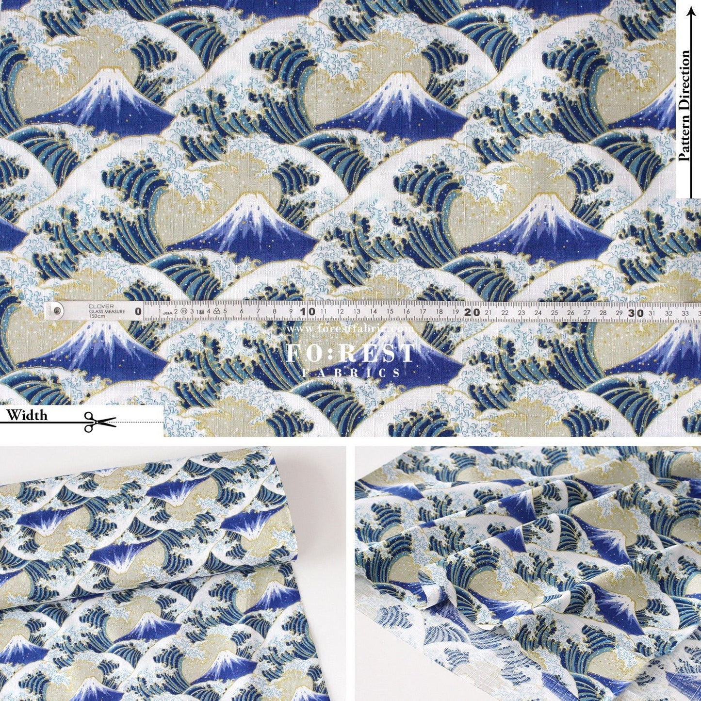 Dobby - Great Wave with Metallic fabric - FO:REST Fabric 布恩堂Liberty fabrictana lawnjapanese fabricykk zipper