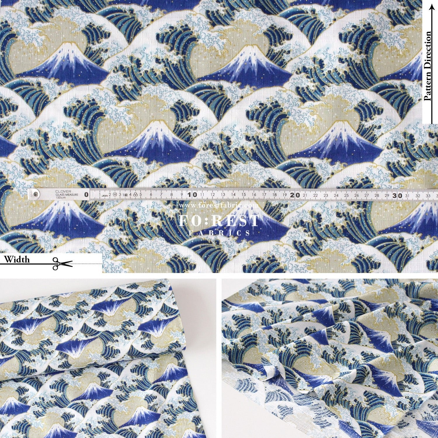 Dobby - Great Wave with Metallic fabric - FO:REST Fabric 布恩堂Liberty fabrictana lawnjapanese fabricykk zipper