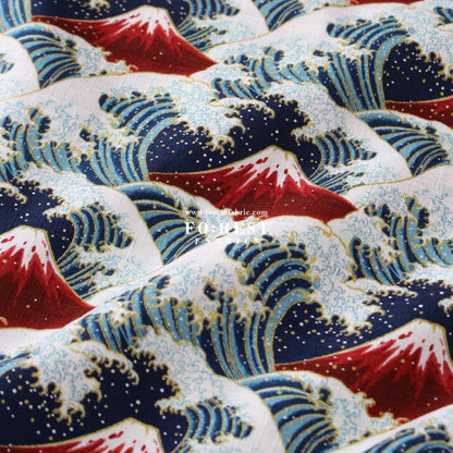 Dobby - Great Wave with Metallic fabric - FO:REST Fabric 布恩堂Liberty fabrictana lawnjapanese fabricykk zipper