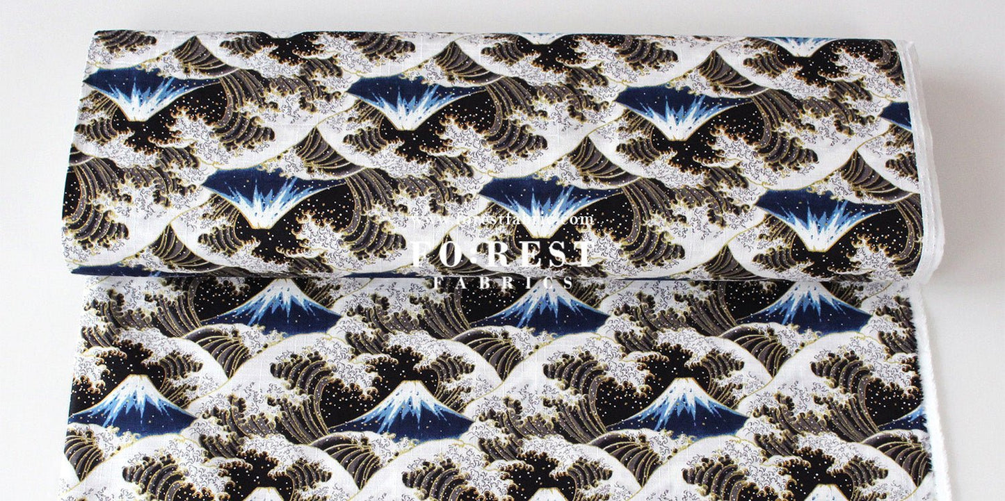 Dobby - Great Wave with Metallic fabric - FO:REST Fabric 布恩堂Liberty fabrictana lawnjapanese fabricykk zipper