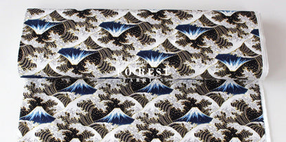 Dobby - Great Wave with Metallic fabric - FO:REST Fabric 布恩堂Liberty fabrictana lawnjapanese fabricykk zipper