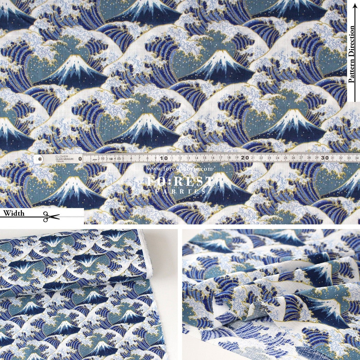 Dobby - Great Wave with Metallic fabric - FO:REST Fabric 布恩堂Liberty fabrictana lawnjapanese fabricykk zipper