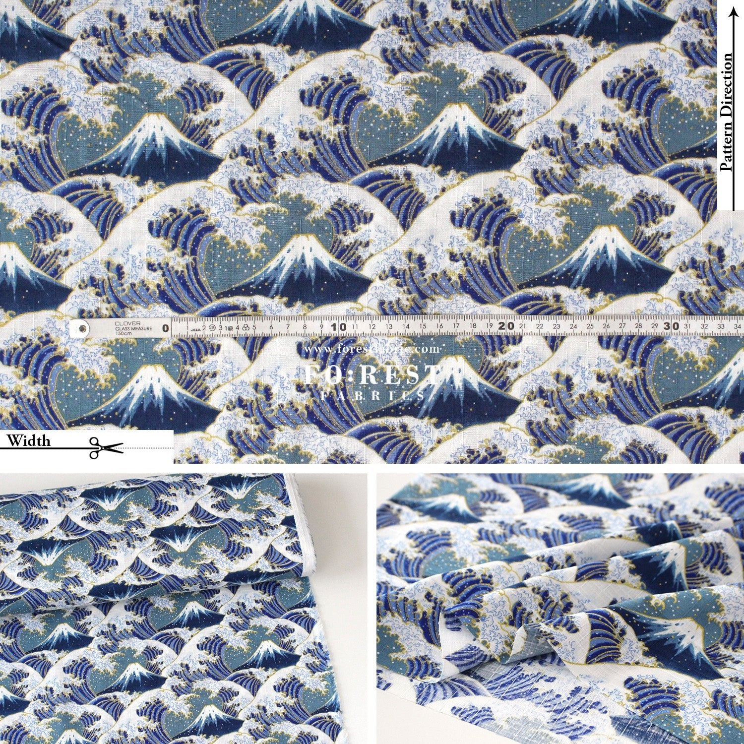 Dobby - Great Wave with Metallic fabric - FO:REST Fabric 布恩堂Liberty fabrictana lawnjapanese fabricykk zipper