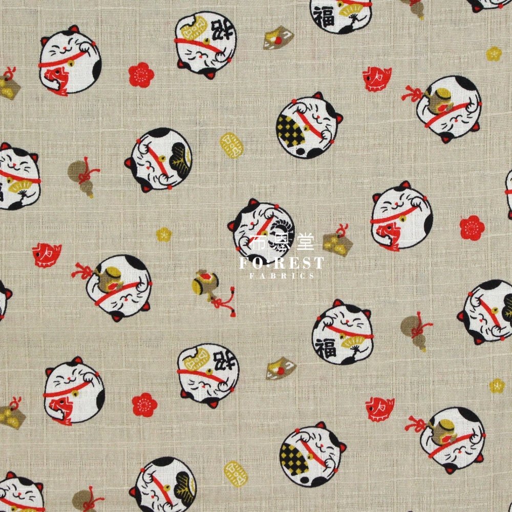 Dobby - Lucky cat Khaki - FO:REST Fabric 布恩堂Liberty fabrictana lawnjapanese fabricykk zipper