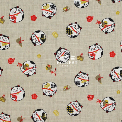 Dobby - Lucky cat Khaki - FO:REST Fabric 布恩堂Liberty fabrictana lawnjapanese fabricykk zipper