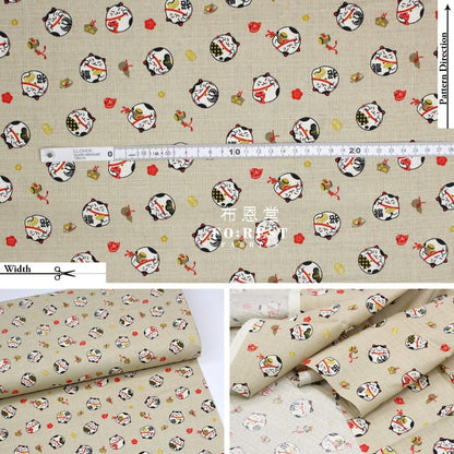 Dobby - Lucky cat Khaki - FO:REST Fabric 布恩堂Liberty fabrictana lawnjapanese fabricykk zipper