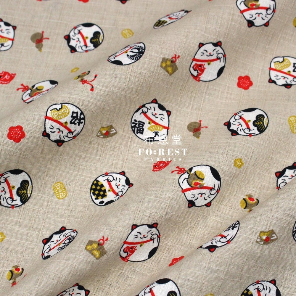 Dobby - Lucky cat Khaki - FO:REST Fabric 布恩堂Liberty fabrictana lawnjapanese fabricykk zipper
