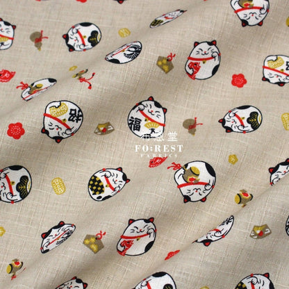 Dobby - Lucky cat Khaki - FO:REST Fabric 布恩堂Liberty fabrictana lawnjapanese fabricykk zipper