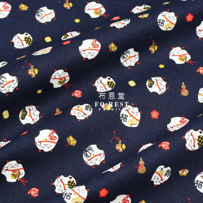 Dobby - Lucky cat Navy - FO:REST Fabric 布恩堂Liberty fabrictana lawnjapanese fabricykk zipper