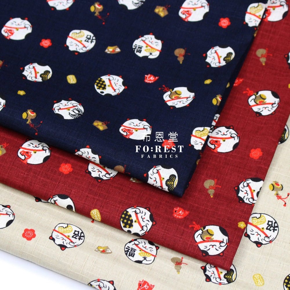 Dobby - Lucky cat Navy - FO:REST Fabric 布恩堂Liberty fabrictana lawnjapanese fabricykk zipper