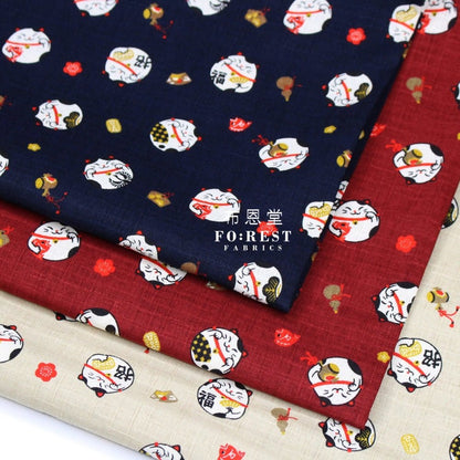 Dobby - Lucky cat Navy - FO:REST Fabric 布恩堂Liberty fabrictana lawnjapanese fabricykk zipper
